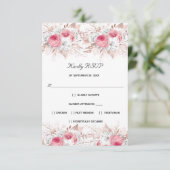 Rosa Rose Gold Floral Elegante Hochzeit RSVP Karte (Stehend Vorderseite)