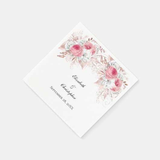 Rosa Rose Gold Floral Elegante Hochzeit Serviette (Ecke)