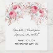 Rosa Rose Gold Floral Trendy Gastgeschenk Hochzeit Weinetikett (Einzelnes Label)