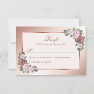 Rosa Rose Gold Floral Wedding RSVP Cards