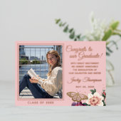 Rosa Rose Gold Foil Abschluss Ankündigung (Stehend vorne)