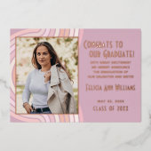 Rosa Rose Gold Foil Abschluss Ankündigung (Vorderseite)