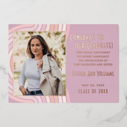 Rosa Rose Gold Foil Abschluss Ankündigung (Vorderseite)