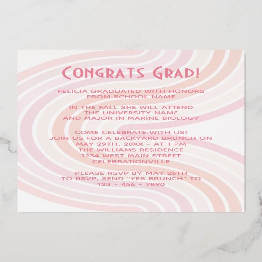 Rosa Rose Gold Foil Abschluss Ankündigung (Rückseite)