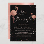 Rosa Rose Gold Foil Let's Flamingle - Flamingo Einladung (Vorne/Hinten)