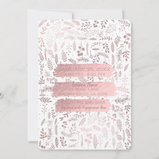 Rosa Rose Gold Foil Moderne Verlobung Dusche Foto Einladung (Rückseite)