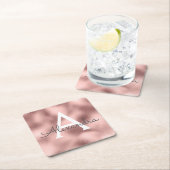 Rosa Rose Gold Foil & Sparkle Monogram Birthday Rechteckiger Pappuntersetzer (Vor Ort)