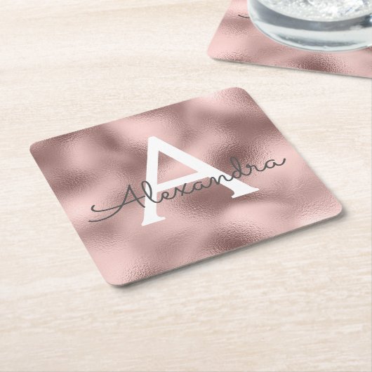 Rosa Rose Gold Foil & Sparkle Monogram Birthday Rechteckiger Pappuntersetzer (angewinkelt)