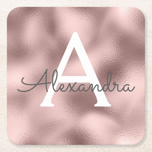 Rosa Rose Gold Foil & Sparkle Monogram Birthday Rechteckiger Pappuntersetzer (Vorderseite)