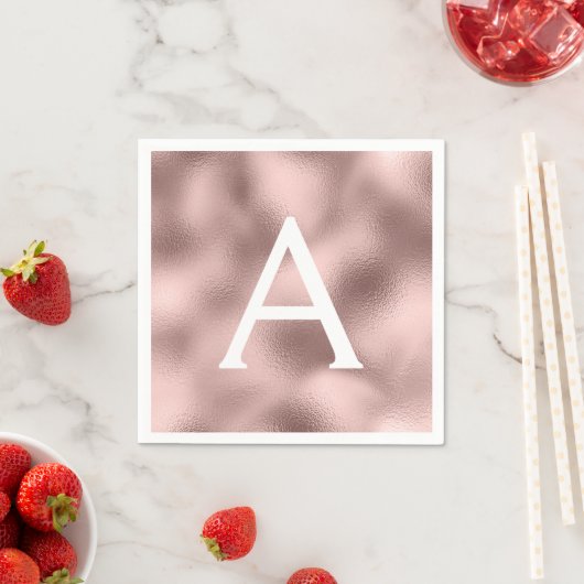 Rosa Rose Gold Foil & Sparkle Monogram Birthday Serviette (Beispiel)