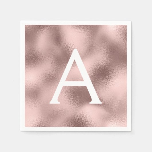 Rosa Rose Gold Foil & Sparkle Monogram Birthday Serviette (Vorderseite)