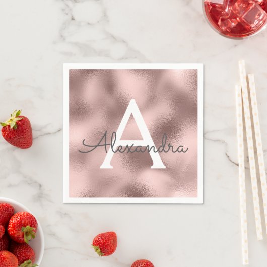Rosa Rose Gold Foil & Sparkle Monogram Birthday Serviette (Beispiel)