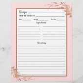Rosa Rose Gold Foliage Recipi Binder Page (Vorderseite)