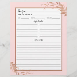 Rosa Rose Gold Foliage Recipi Binder Page