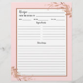 Rosa Rose Gold Foliage Recipi Binder Page (Rückseite)