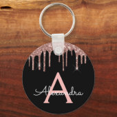 Rosa Rose Gold Funkelnd Glitzer Monogram Schlüsselanhänger (Vorderseite)