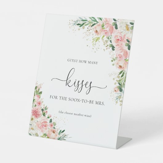 Rosa Rose Gold Gast Wie viele Kisses Sign Sockelschild (Vorderseite)