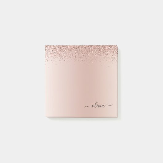 Rosa Rose Gold gebürstetes Metal Monogramm Name Post-it Klebezettel (Vorderseite)