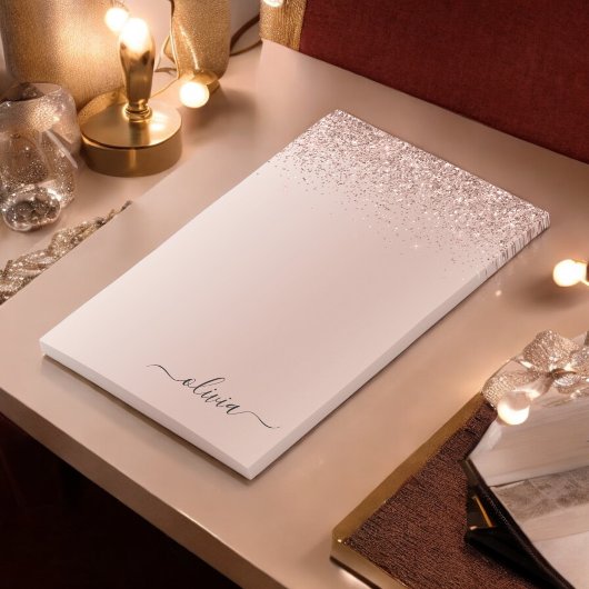 Rosa Rose Gold gebürstetes Metal Monogramm Name Post-it Klebezettel