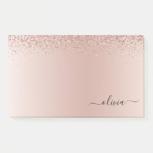 Rosa Rose Gold gebürstetes Metal Monogramm Name Post-it Klebezettel (Vorderseite)