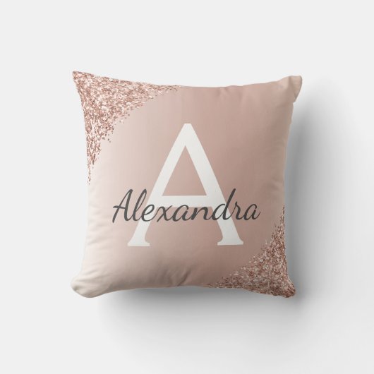 Rosa Rose Gold gebürstetes Metall, Girly Script Mo Kissen (Vorderseite)