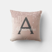 Rosa Rose Gold gebürstetes Metall, Girly Script Mo Kissen (Vorderseite)