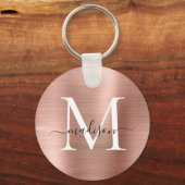 Rosa Rose Gold gebürstetes Metall, Girly Script Mo Schlüsselanhänger (Vorderseite)