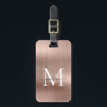 Rosa Rose Gold gebürstetes Monogram Gepäckanhänger<br><div class="desc">Rosa Rose Gold Pinselmetall Monogram Niedliche Tag Tag</div>