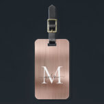 Rosa Rose Gold gebürstetes Monogram Gepäckanhänger<br><div class="desc">Rosa Rose Gold Pinselmetall Monogram Niedliche Tag Tag</div>