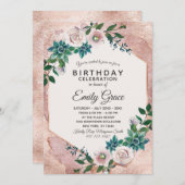 Rosa Rose Gold Geburtstagsparty Einladung (Vorne/Hinten)