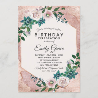Rosa Rose Gold Geburtstagsparty Einladung