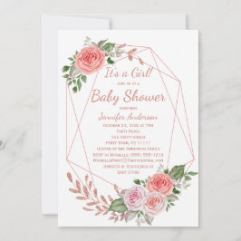 Rosa Rose Gold Girl Babydusche Einladung