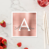 Rosa Rose Gold Girly Foil Monogram Birthday Serviette (Beispiel)
