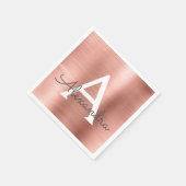 Rosa Rose Gold Girly Foil Monogram Birthday Serviette (Ecke)