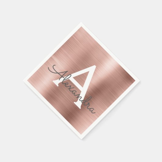 Rosa Rose Gold Girly Foil Monogram Birthday Serviette (Ecke)