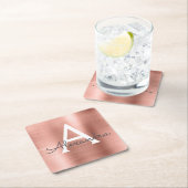 Rosa Rose Gold Girly Metallic Monogram Birthday Rechteckiger Pappuntersetzer (Vor Ort)