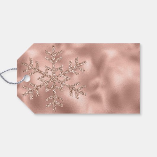 Rosa Rose Gold Glam Glitzer Snowflake Geschenkanhänger (Rückseite Horizontal)