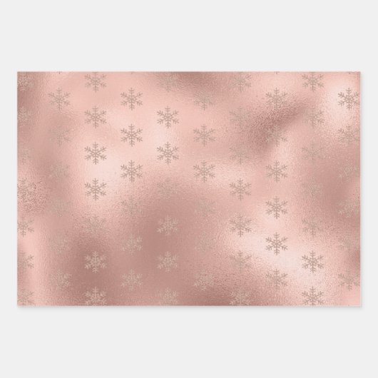 Rosa Rose Gold Glam Glitzer Snowflake   Geschenkpapier Set (Vorderseite 2)