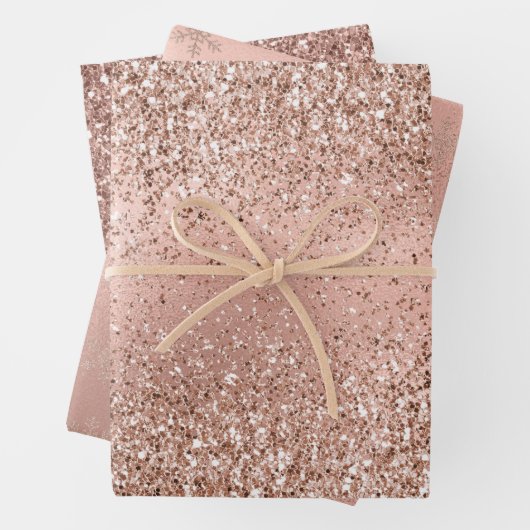 Rosa Rose Gold Glam Glitzer Snowflake Geschenkpapier Set (Beispiel)