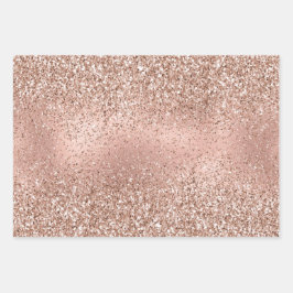 Rosa Rose Gold Glam Glitzer Snowflake   Geschenkpapier Set