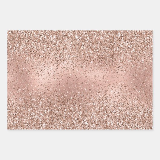 Rosa Rose Gold Glam Glitzer Snowflake   Geschenkpapier Set (Vorderseite)