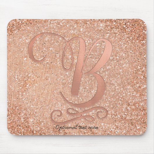 Rosa Rose Gold Glam Initialname Letter B Benutzerd Mousepad (Vorne)