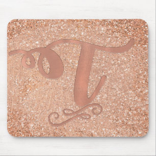 Rosa Rose Gold Glam Initialname Letter T Custom Mousepad