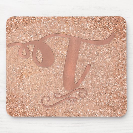 Rosa Rose Gold Glam Initialname Letter T Custom Mousepad (Vorne)