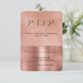 Rosa Rose Gold Glam Lace Wedding RSVP Karte (Stehend Vorderseite)
