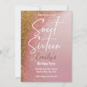 Rosa Rose Gold Glitzer 16 . Geburtstag Party Einladung (Vorderseite)