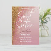 Rosa Rose Gold Glitzer 16 . Geburtstag Party Einladung (Stehend Vorderseite)
