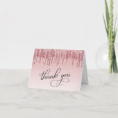 Rosa Rose Gold Glitzer 50. Geburtstagsparty Dankeskarte (Vorderseite)