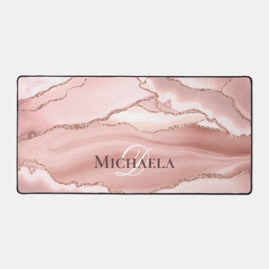Rosa Rose Gold Glitzer Agate Geode Monogram Chic Schreibtischunterlage (Vorderseite)