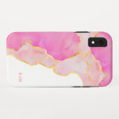 Rosa Rose Gold Glitzer Agate Marble Monogramm Case-Mate iPhone Hülle (Rückseite (Horizontal))
